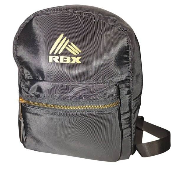 BX Black Nylon Mini Backpack Gold Zippers Logo Compact Gym Travel School Dogwalk - Picture 1 of 9